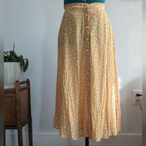 Pale Yellow Floral Midi Skirt